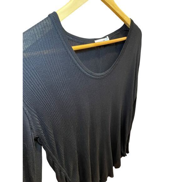 Rag & Bone Women Small Longsleeve Sheer Scoop Neck Textured Raw Hem Black Top - Picture 3 of 9